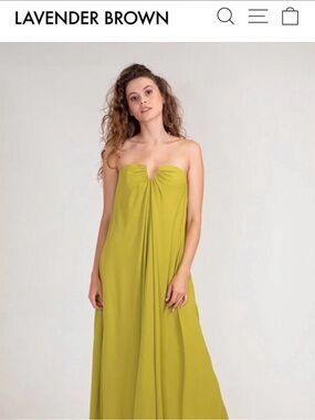 Lavender Brown Strapless Maxi Dress in Chartreuse Green